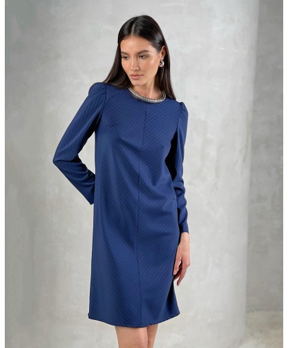 Оригинальное синее платье в полоску
