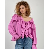 Блуза с рюшами в цвете фламинго