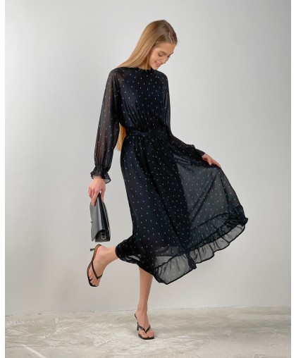 Шифоновое платье на подкладе в черном цвете